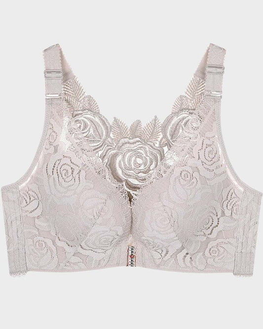 Rose Embroidery Front Closure Bra