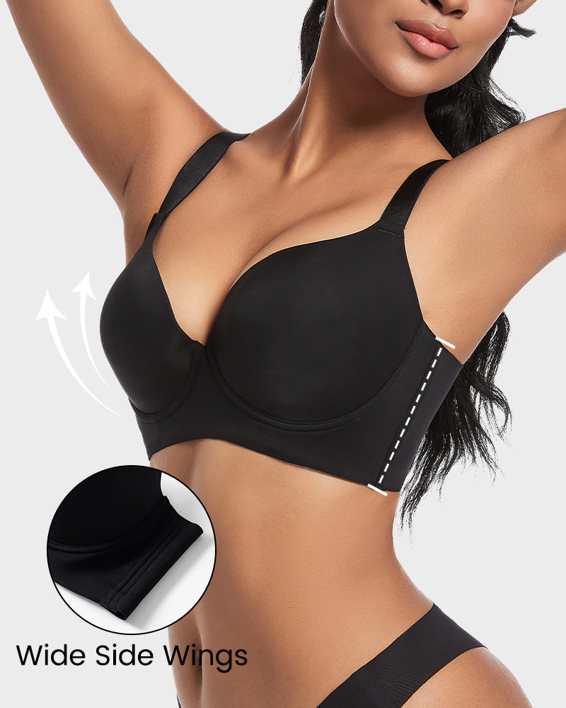 Back Smoothing Push-Up Plunge Bra - Black