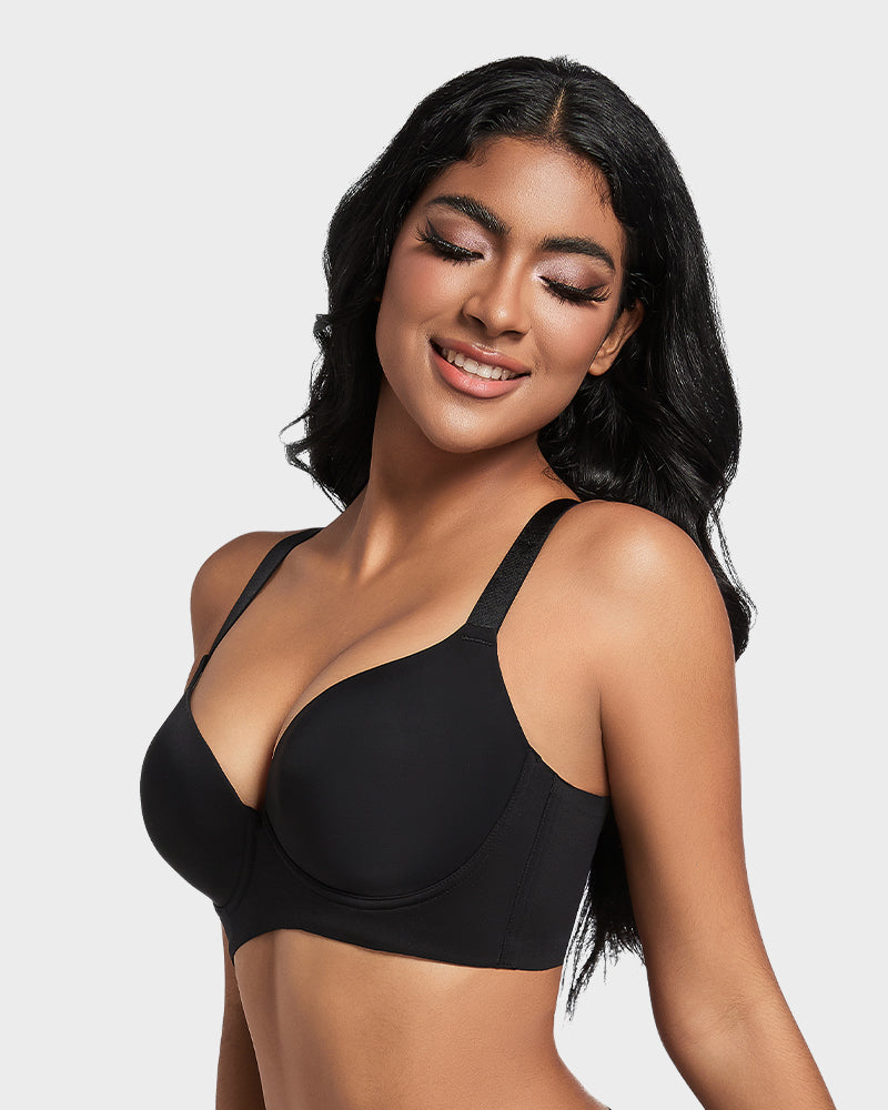 Back Smoothing Push-Up Plunge Bra - Black