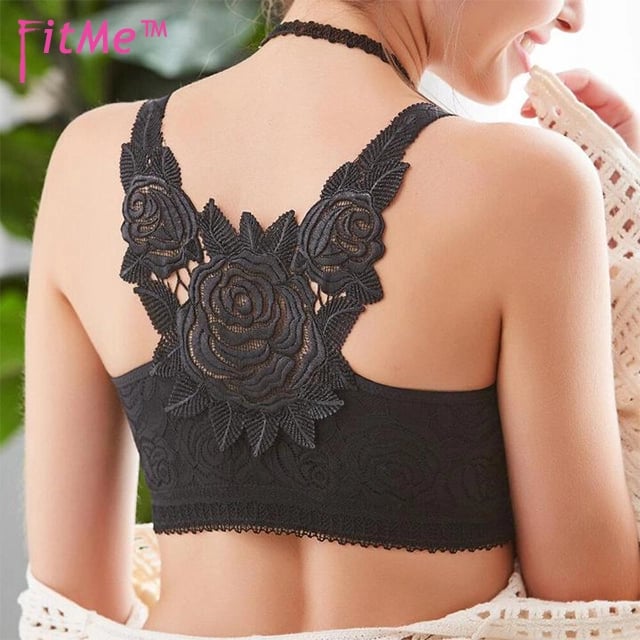 🎁FitMe Rose Embroidery Front Closure Wirefree Bra