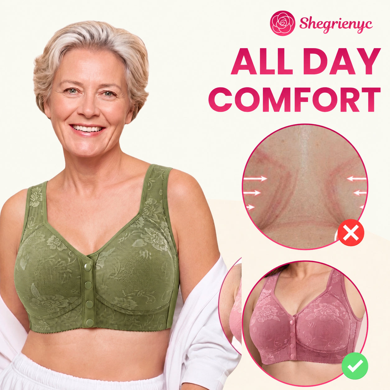 Shegrienyc - 70% OFF - Front Closure Breathable Cotton Lifting Bra for Seniors